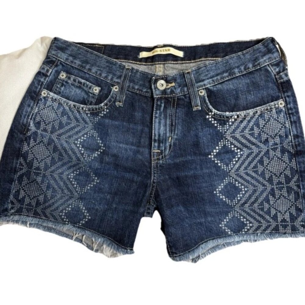 BIG STAR Cuttoff Denim Shorts Womens Size 27 Tribal Aztec Pattern